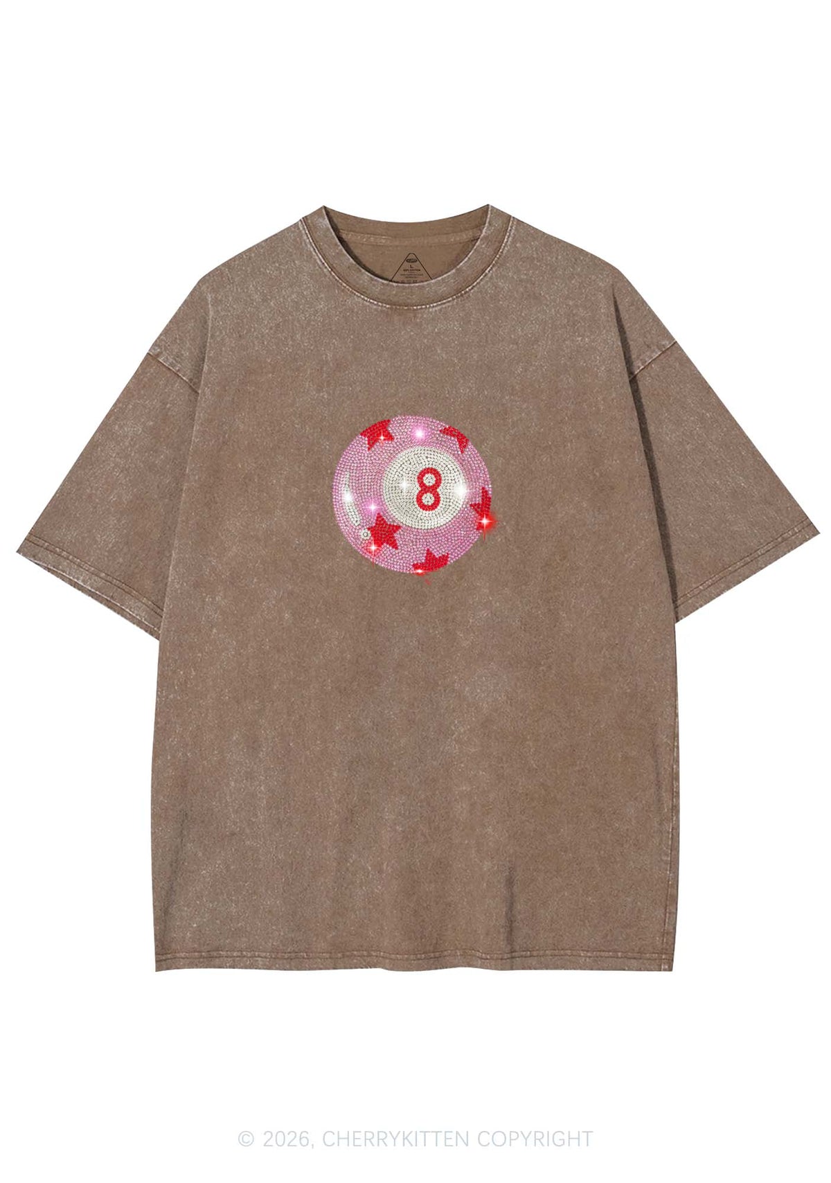 Rhinestone Pink Eight Ball Star Y2K Shirts Washed Tee Cherrykitten