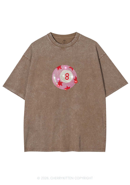 Rhinestone Pink Eight Ball Star Y2K Shirts Washed Tee Cherrykitten