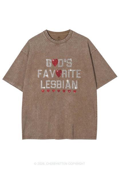 Rhinestone Gods Favorite Lesbian Pride Y2K Shirts Washed Tee Cherrykitten