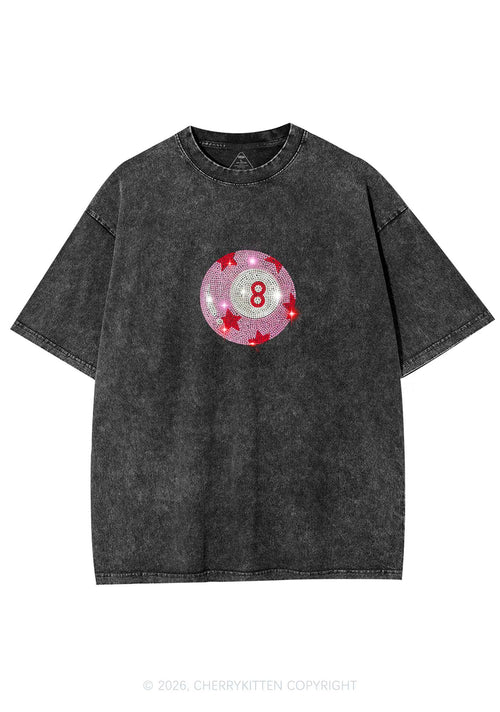 Rhinestone Pink Eight Ball Star Y2K Shirts Washed Tee Cherrykitten