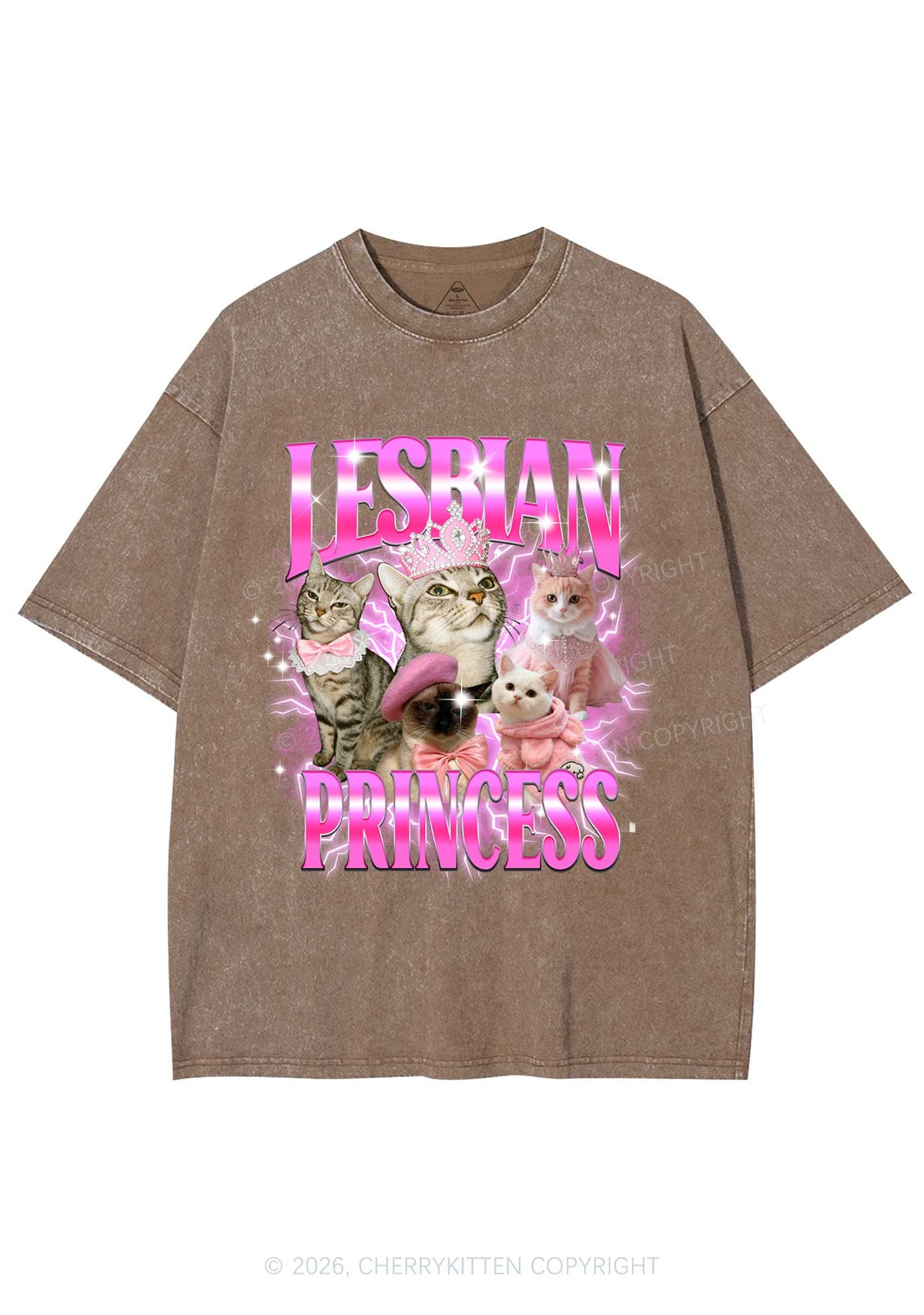 Lesbian Princess Cats Y2K Shirts Washed Tee Cherrykitten