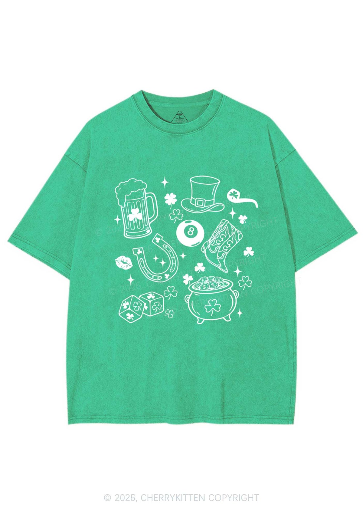 Luck Symbols St Patricks Y2K Shirts Washed Tee Cherrykitten