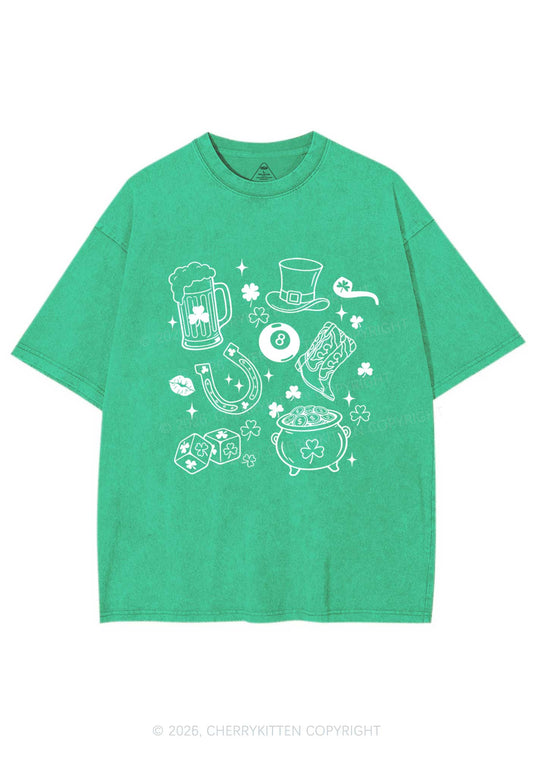Luck Symbols St Patricks Y2K Shirts Washed Tee Cherrykitten