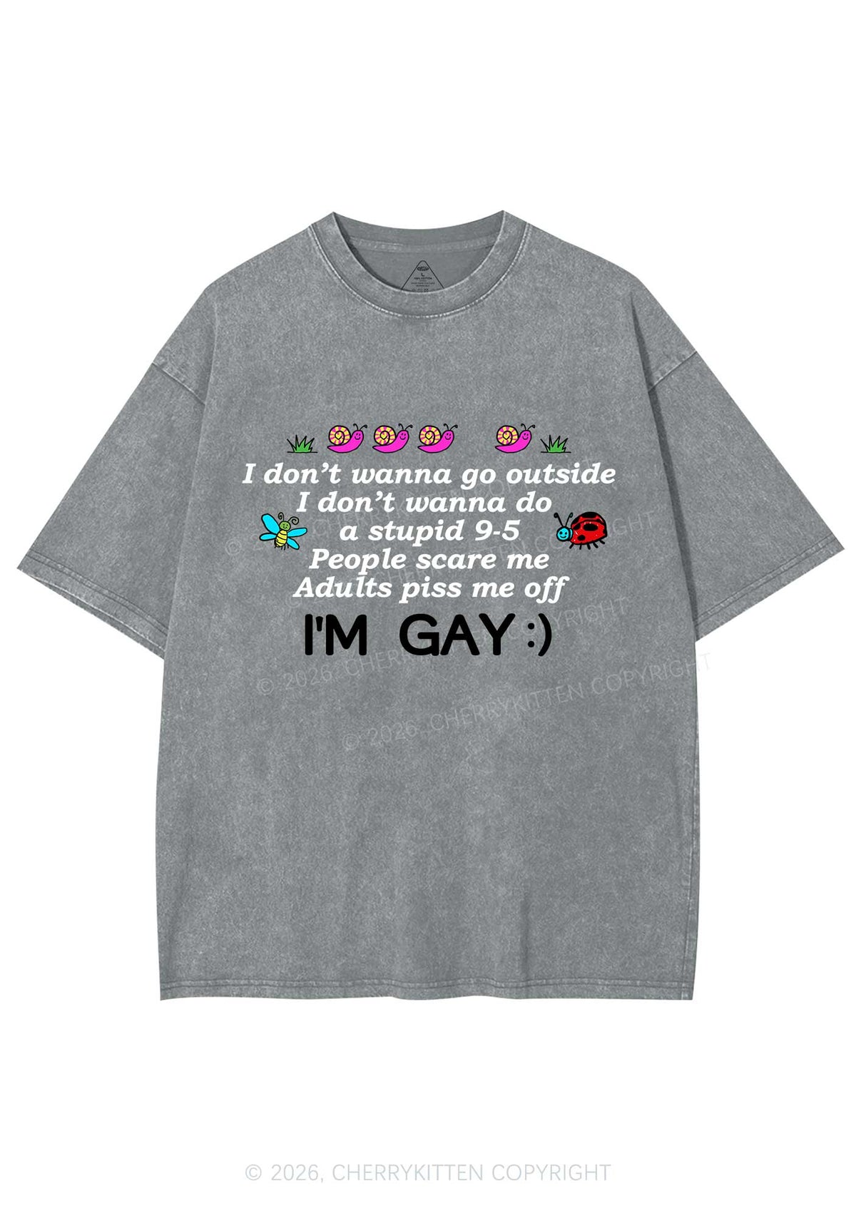 People Scare Me Im Gay Pride Y2K Shirts Washed Tee Cherrykitten