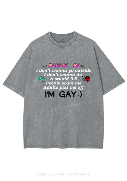 People Scare Me Im Gay Pride Y2K Shirts Washed Tee Cherrykitten