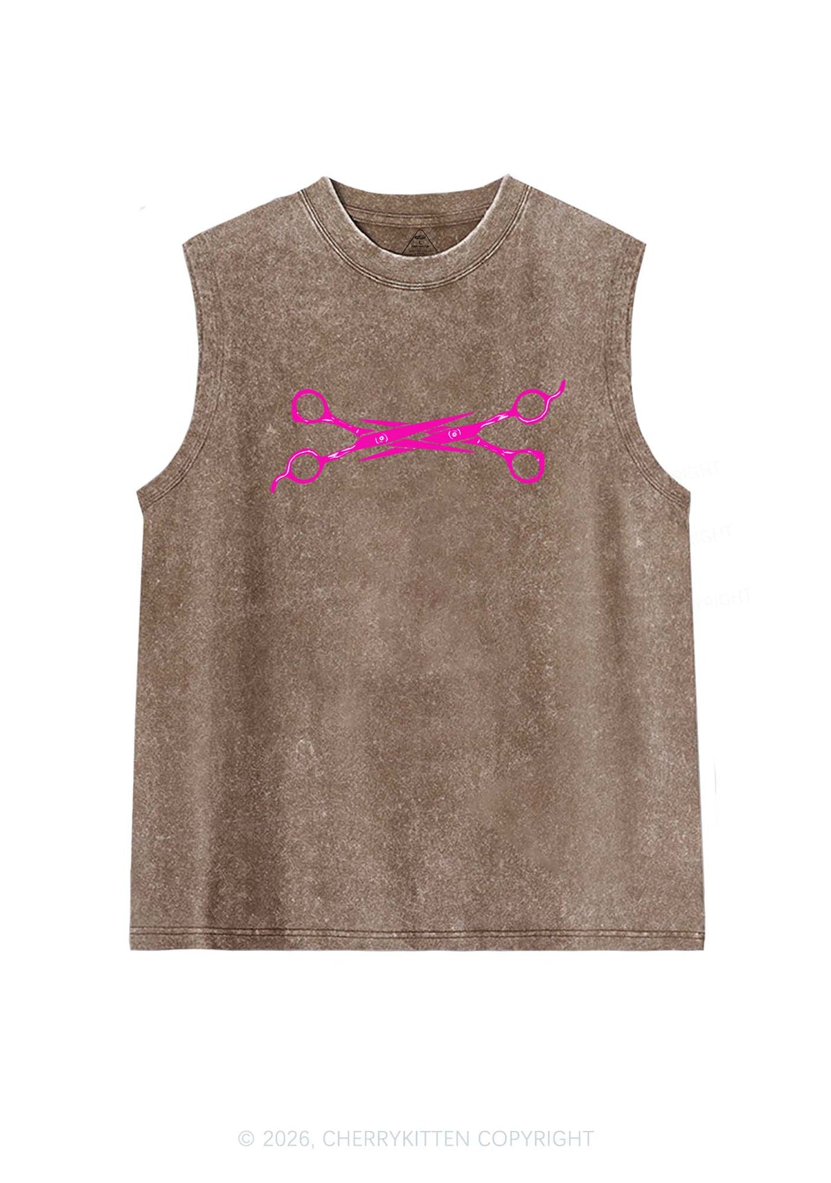 Pink Scissor Pride Y2K Washed Muscle Tank Cherrykitten