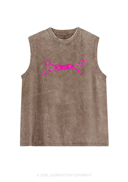 Pink Scissor Pride Y2K Washed Muscle Tank Cherrykitten