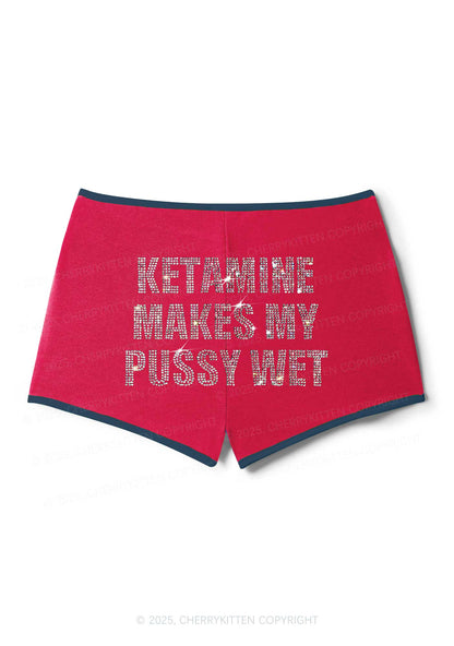 Rhinestone K Makes My Puxxy Wet Y2K Booty Shorts Cherrykitten