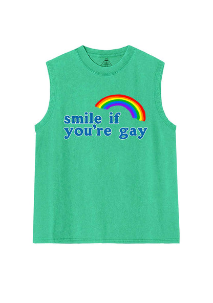 Rainbow Smile If You Are Gay Pride Y2K Washed Muscle Tank Cherrykitten