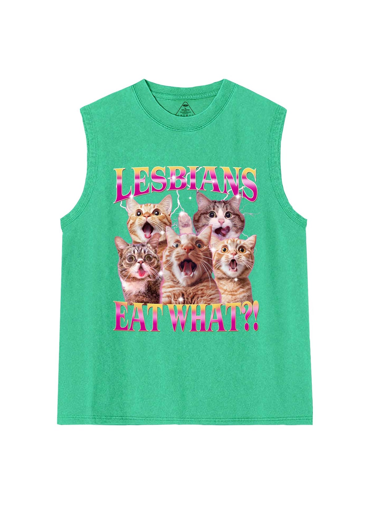 Funny Lesbian Cat Pride Y2K Washed Muscle Tank Cherrykitten