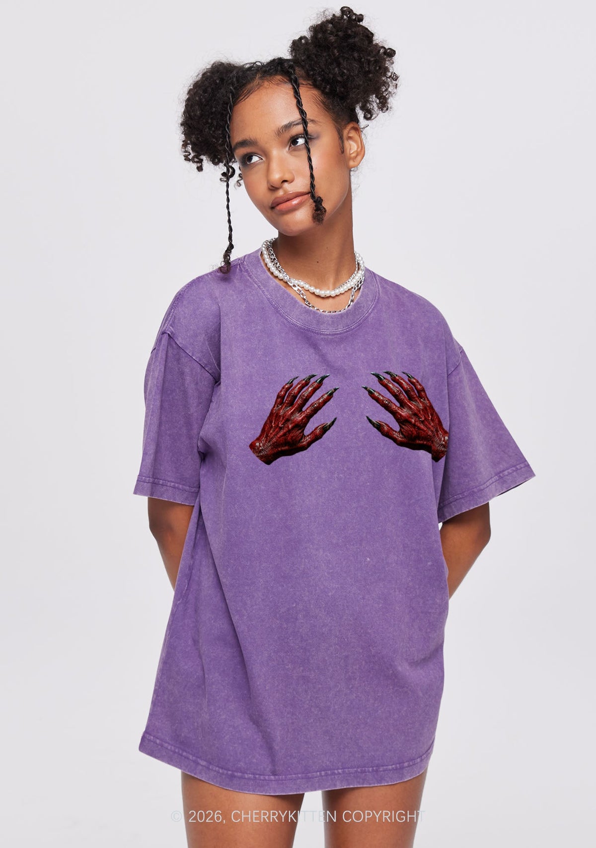 Halloween Satan Hands Y2K Shirts Washed Tee Cherrykitten