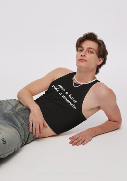 Ride A Mustache Y2K Crop Tank Top Cherrykitten