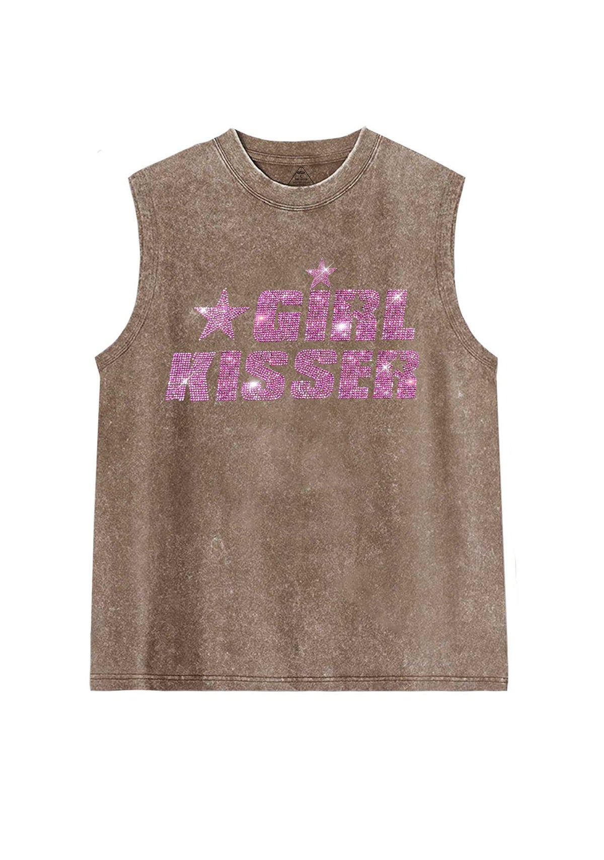 Rhinestone Girl Kisser Pride Y2K Washed Muscle Tank Cherrykitten
