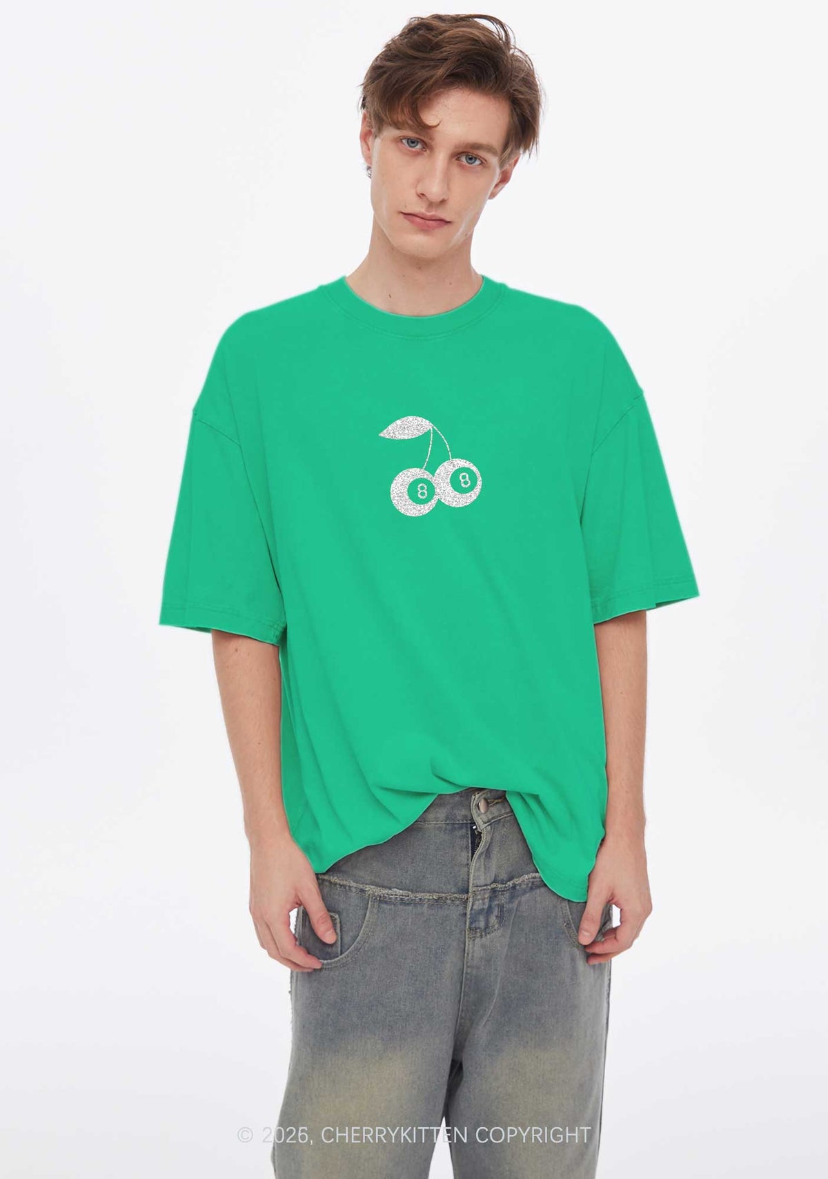 Glitter Lucky Eight St Patricks Y2K Shirts Washed Tee Cherrykitten
