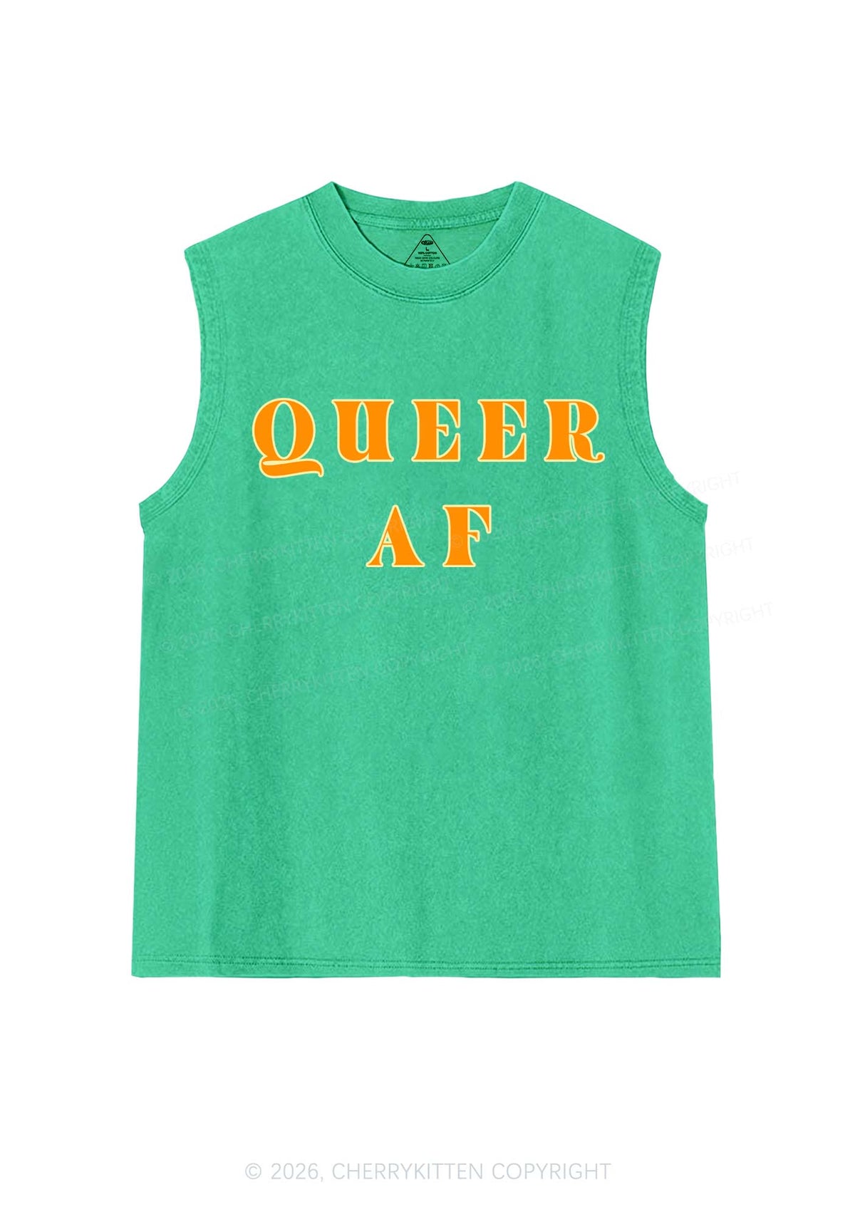 Queer AF Pride Y2K Washed Muscle Tank Cherrykitten