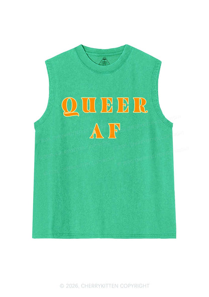 Queer AF Pride Y2K Washed Muscle Tank Cherrykitten