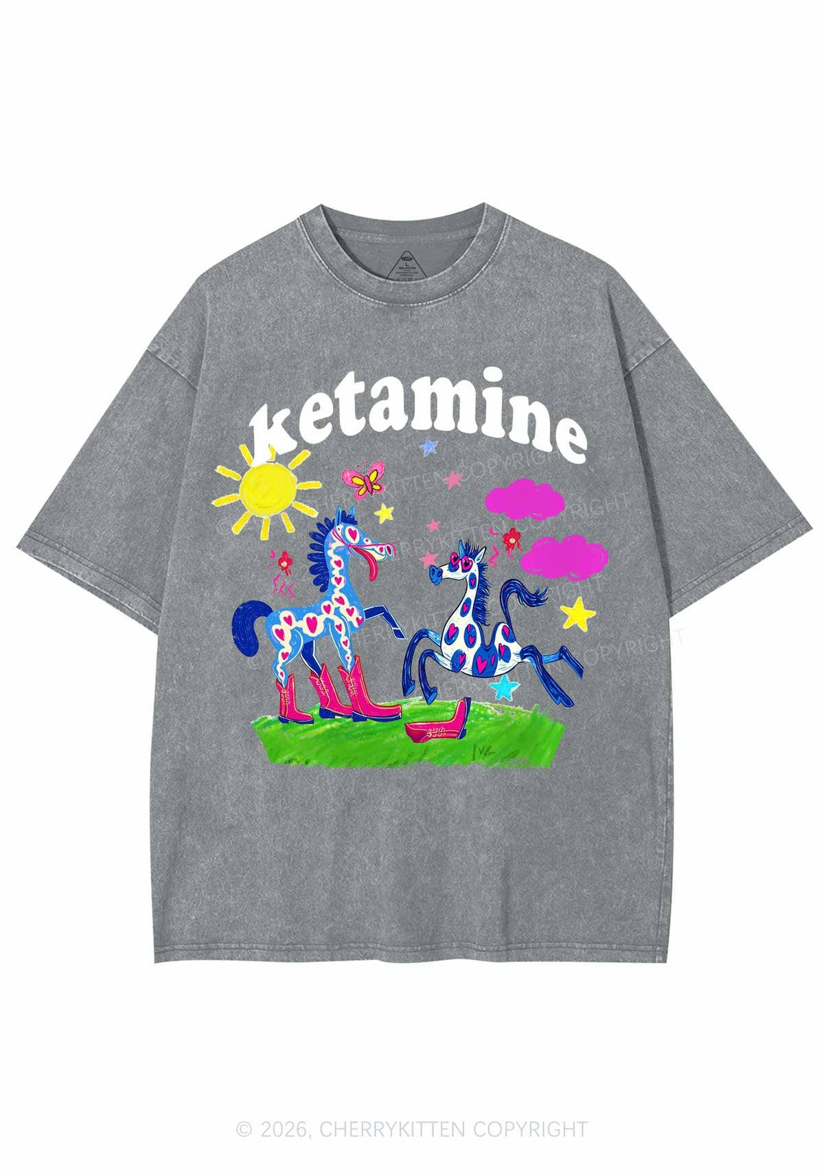 Heart Spotted Pony Y2K Shirts Washed Tee Cherrykitten