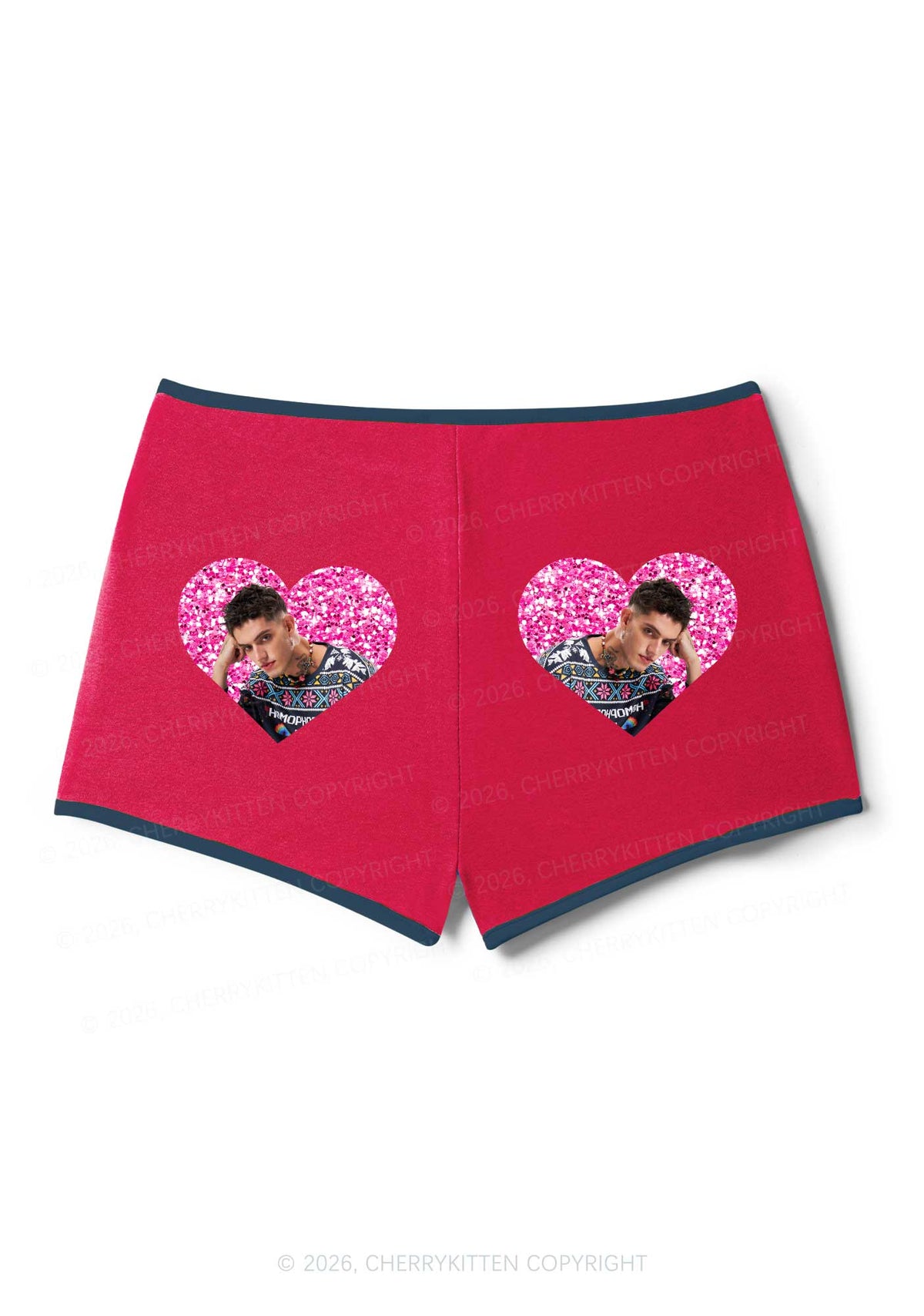 Glitter Heart Custom Face Valentine's Day Y2K Booty Shorts Cherrykitten