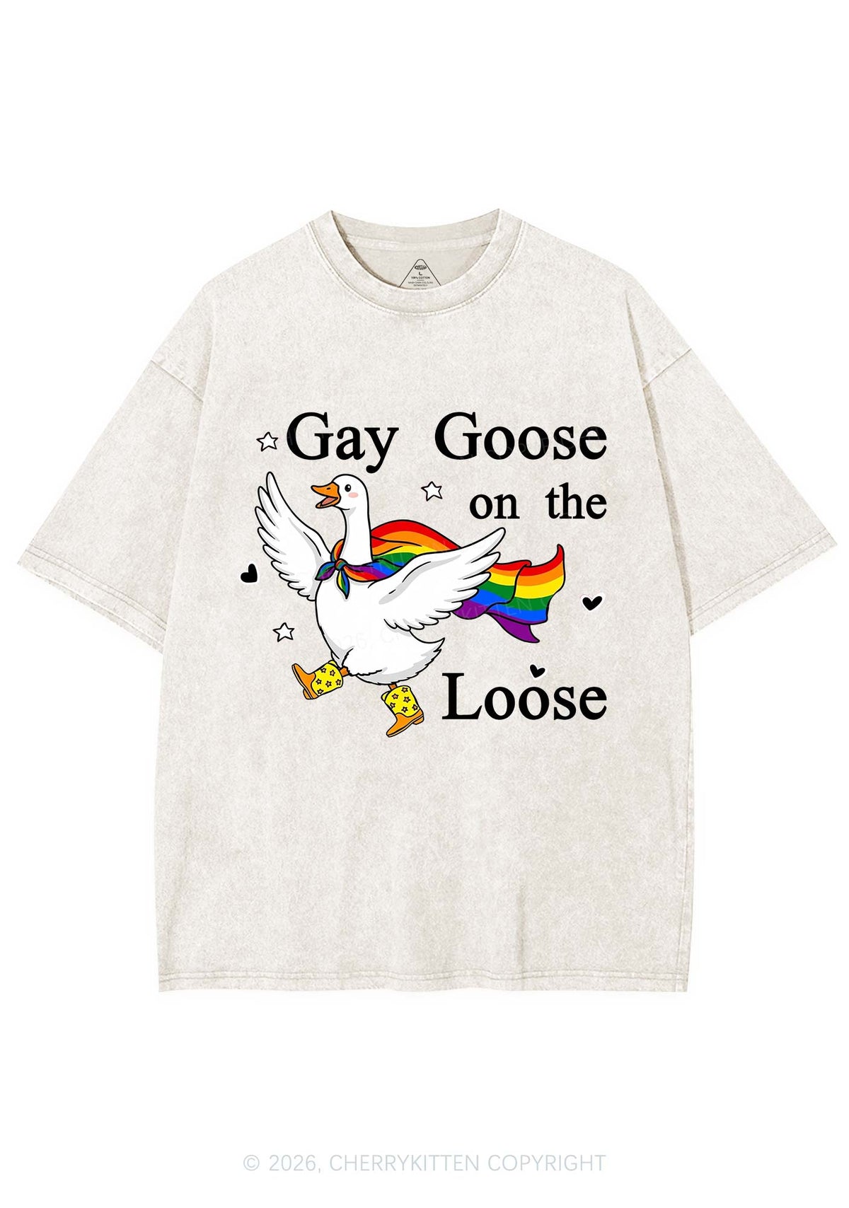 Gay Goose On The Loose Pride Y2K Shirts Washed Tee Cherrykitten