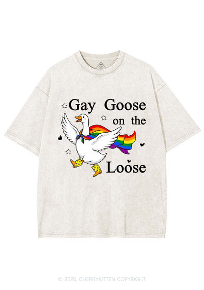 Gay Goose On The Loose Pride Y2K Shirts Washed Tee Cherrykitten