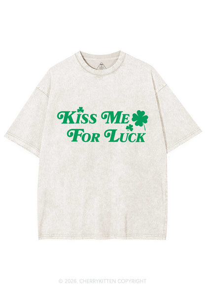 Kiss Me For Luck St Patricks Y2K Shirts Washed Tee Cherrykitten