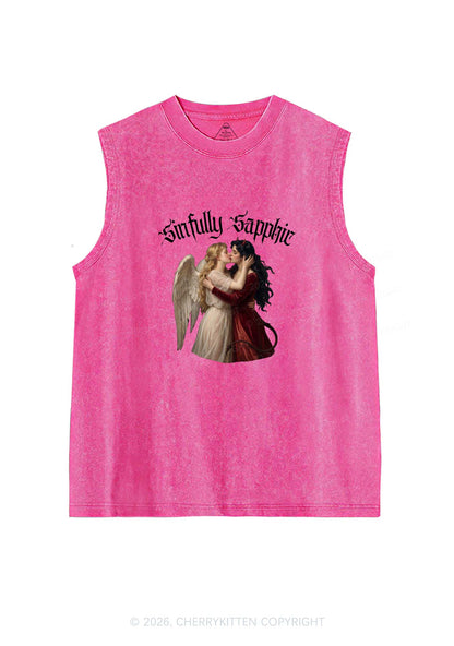 Sinfully Sapphic Pride Y2K Washed Muscle Tank Cherrykitten