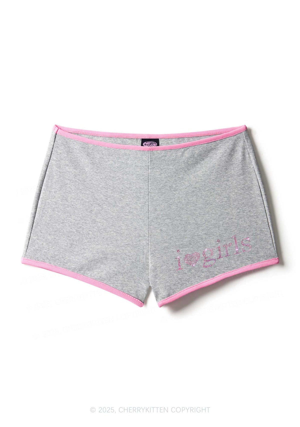 Rhinestone Pink I Love Girls Y2K Booty Shorts Cherrykitten
