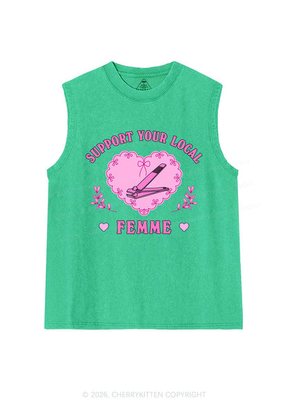 Support Your Local Femme Pride Y2K Washed Muscle Tank Cherrykitten