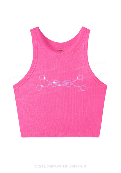 Rhinestone Pink Scissor Pride Y2K Crop Tank Top Cherrykitten