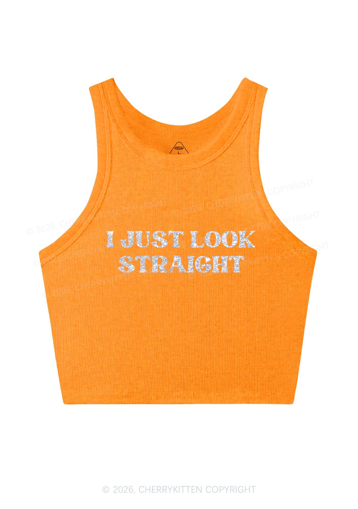 Glitter I Just Look Straight Pride Y2K Crop Tank Top Cherrykitten