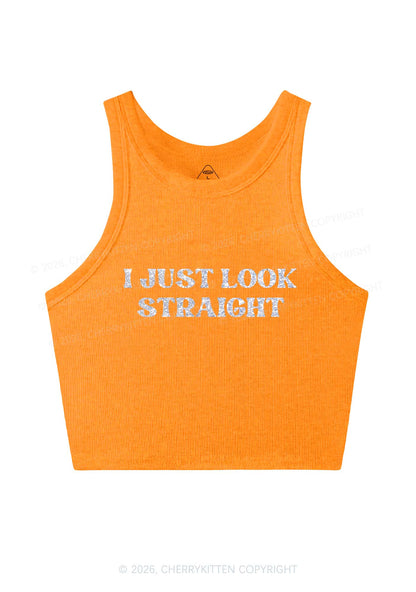 Glitter I Just Look Straight Pride Y2K Crop Tank Top Cherrykitten