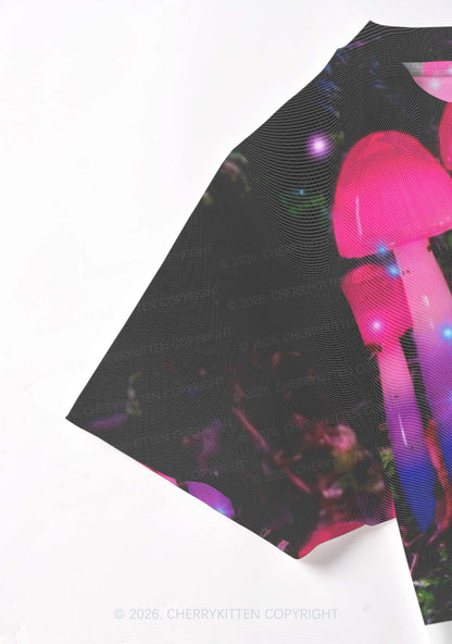 Bisexual Glowing Mushroom Pride Y2K Mesh Crop Top Cherrykitten