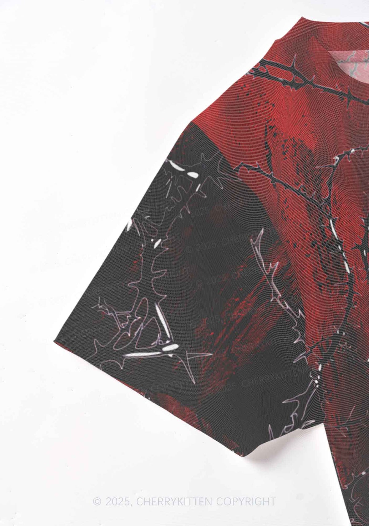 Thorned Ruby Y2K Mesh Crop Top Cherrykitten