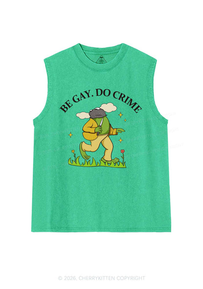 Be Gay Do Crime Frog Pride Y2K Washed Muscle Tank Cherrykitten