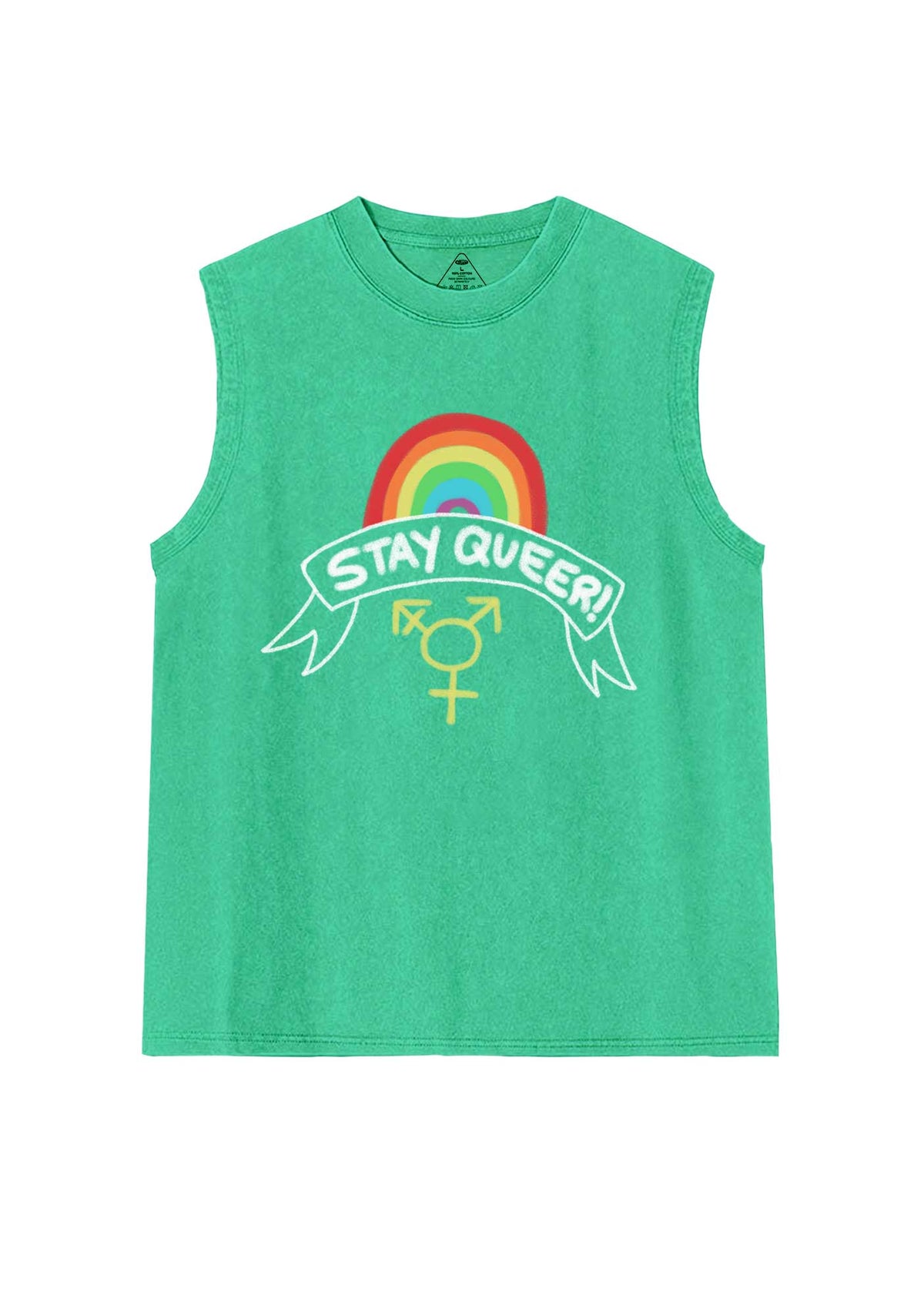 Stay Queer Pride Y2K Washed Muscle Tank Cherrykitten