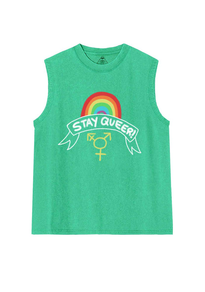 Stay Queer Pride Y2K Washed Muscle Tank Cherrykitten