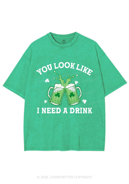 I Need A Drink St Patricks Y2K Shirts Washed Tee Cherrykitten