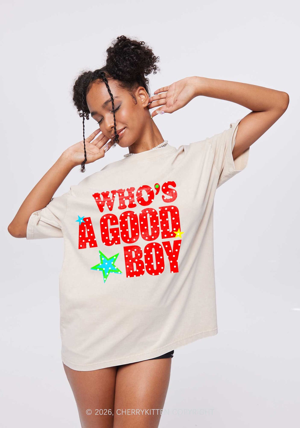 Whos A Good Boy Polka Dots Y2K Shirts Washed Tee Cherrykitten