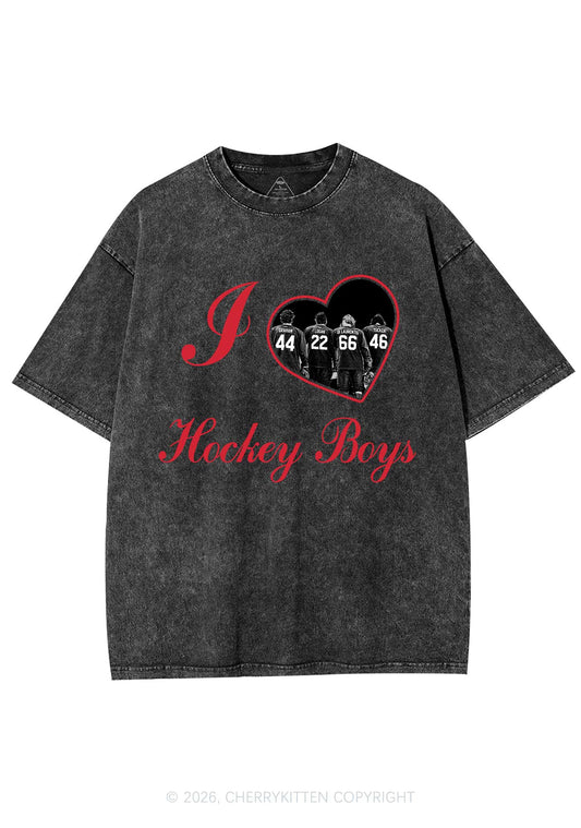 I Love Four Hockey Boys Y2K Shirts Washed Tee Cherrykitten