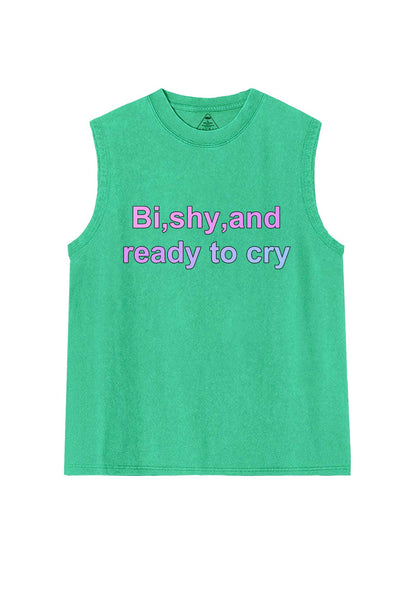 Bi Shy And Ready To Cry Pride Y2K Washed Muscle Tank Cherrykitten