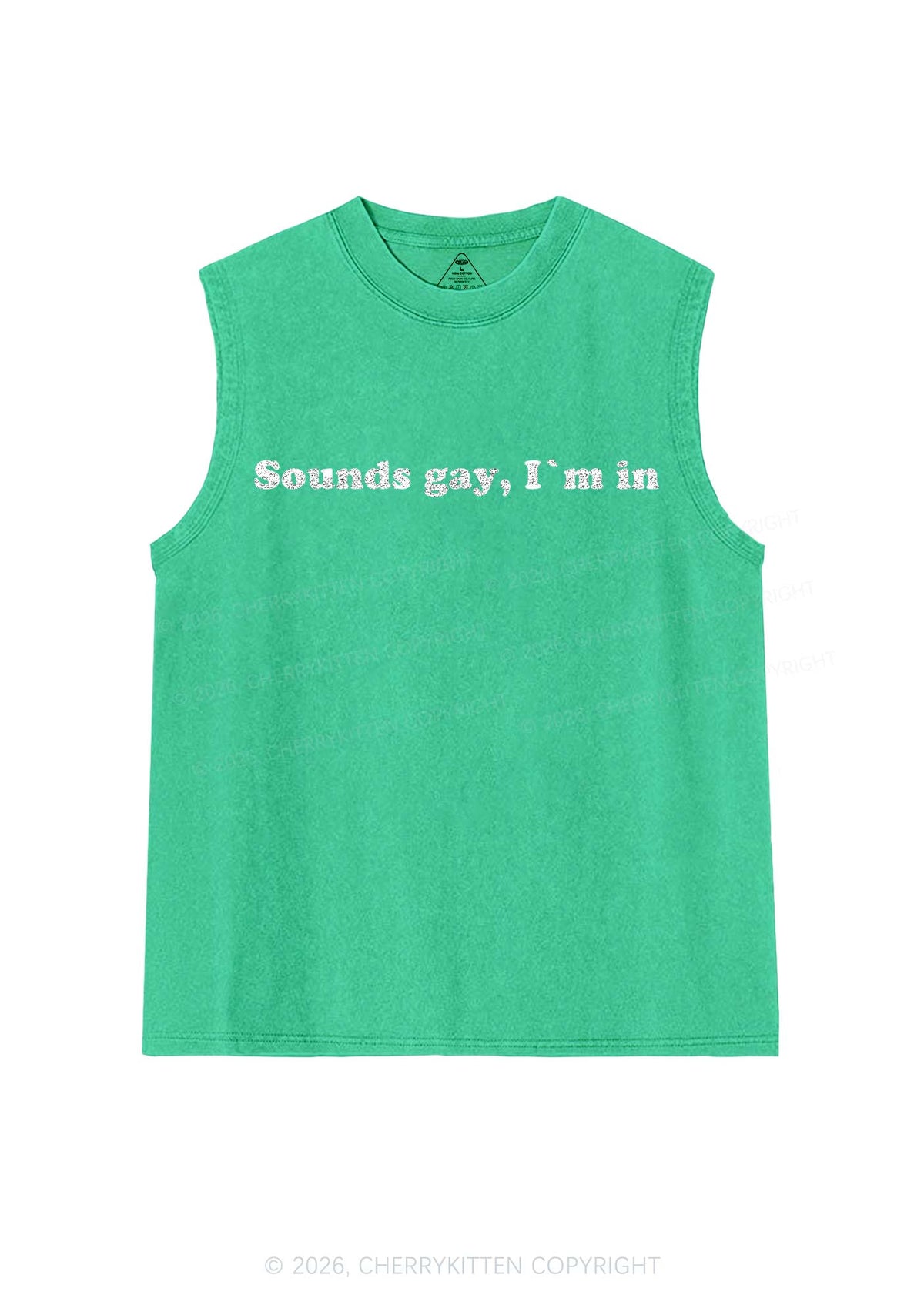 Glitter Sounds Gay Pride Y2K Washed Muscle Tank Cherrykitten