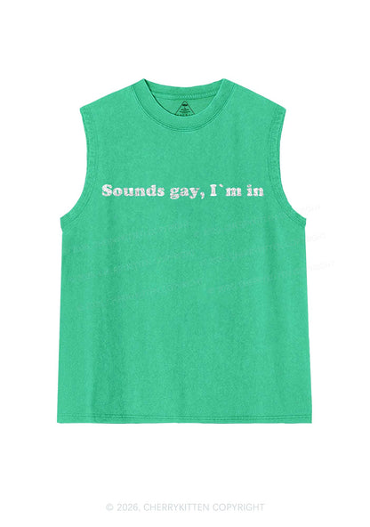 Glitter Sounds Gay Pride Y2K Washed Muscle Tank Cherrykitten