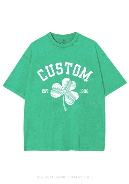 Custom Text Shamrock St Patricks Y2K Shirts Washed Tee Cherrykitten