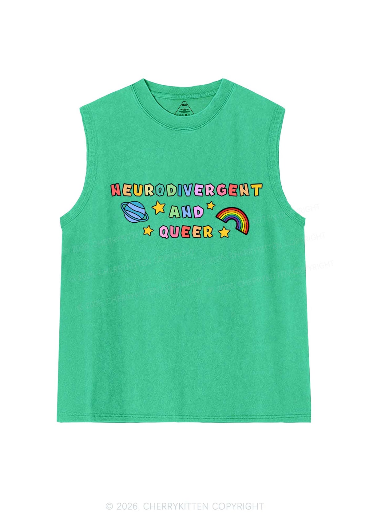 Neurodivergent And Queer Y2K Washed Muscle Tank Cherrykitten