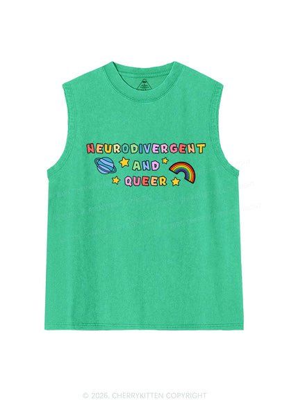 Neurodivergent And Queer Y2K Washed Muscle Tank Cherrykitten