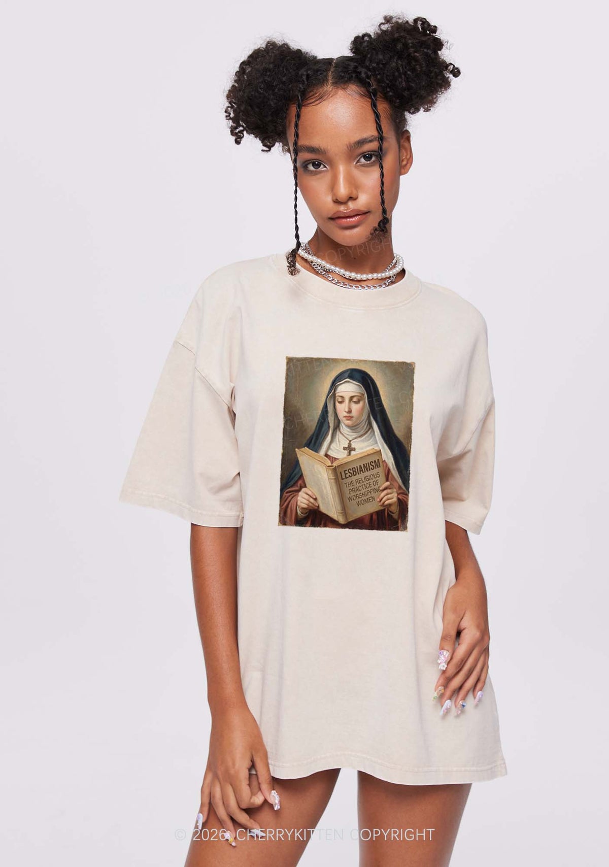 Lesbianism Nun Pride Y2K Shirts Washed Tee Cherrykitten