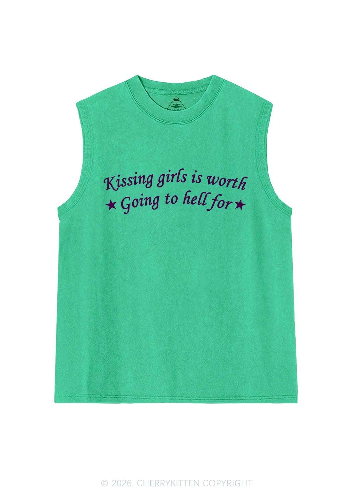 Kissing Girls Is Worth Pride Y2K Washed Muscle Tank Cherrykitten