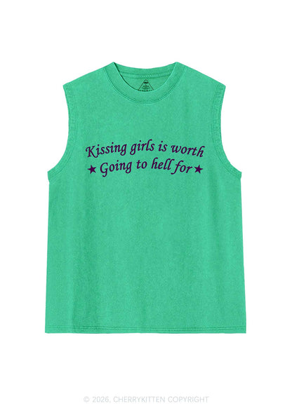 Kissing Girls Is Worth Pride Y2K Washed Muscle Tank Cherrykitten