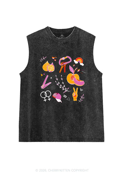 Lesbian Symbols Pride Y2K Washed Muscle Tank Cherrykitten