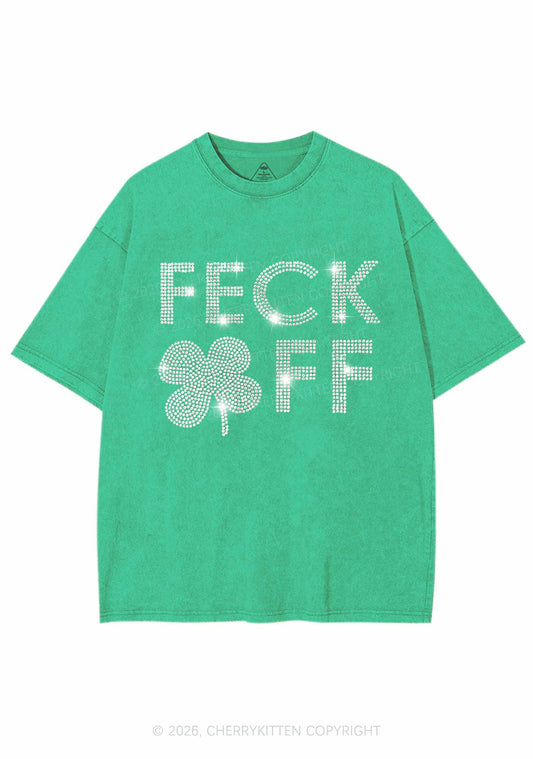 Rhinestone Feck Off St Patricks Y2K Shirts Washed Tee Cherrykitten